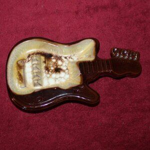 Vintage Guitar Shaped Brown Drip Glaze Ashtray